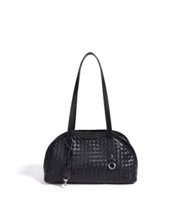 Bolso de hombro de cuero trenzado negro, bolso boston clásico, bolso grande para el trabajo.