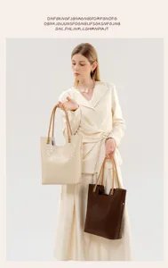 Casual fashion large capacity woven tote bag vintage genuine leather handbag shoulder bag