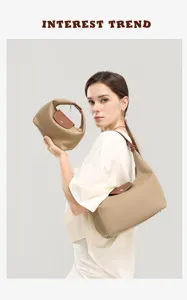 Classic nylon dumpling handbag for women, casual commuter shoulder bag with leather flap.