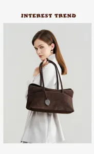 Autumn winter vintage brown suede shoulder bag women casual underarm handbag chic purse