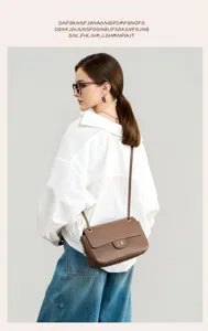 Genuine leather shoulder bag for women, classic flap crossbody bag with metal turn-lock.