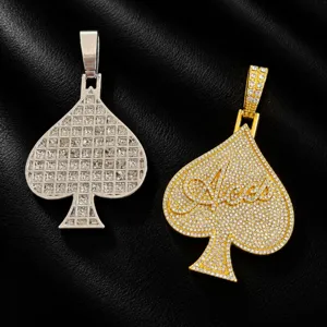 Hip hop full rhinestone spade pendant necklace for men stylish alloy jewelry accessories.
