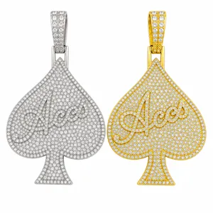 Iced out spade Aces pendant hip hop alloy rhinestone necklace jewelry for men shiny design