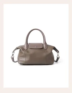 Women genuine leather top handle shoulder crossbody pillow bag stylish large capacity taupe