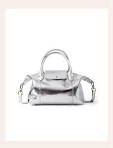 Silver genuine leather top handle shoulder crossbody tote bag for women daily fashion
