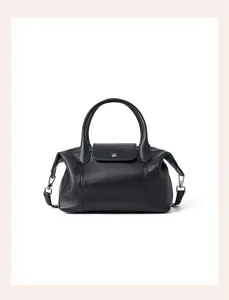 Black genuine leather top handle shoulder bag stylish minimalist crossbody handbag for women daily use