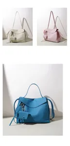 Detailed view of Korean style genuine leather shoulder bag, large capacity daily commute.