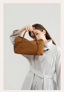 Women vintage brown suede pillow handbag stylish crossbody shoulder bag commuting tote purse