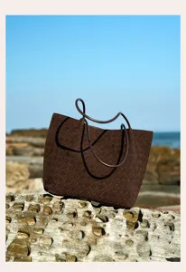 Brown Suede Handmade Woven Tote Bag For Women Large Capacity Casual Shoulder Bag
