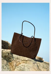 Dark brown woven suede tote bag, large capacity casual shoulder bag for women chic.