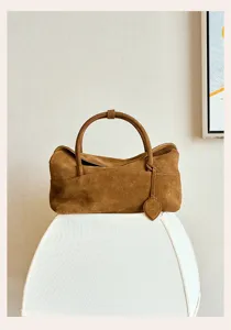 Brown suede pillow bag women retro shoulder bag casual commute versatile handbag detail view