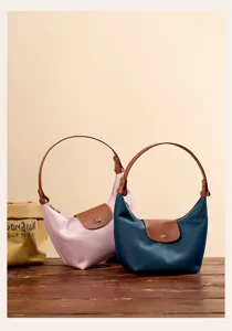 Nylon dumpling shoulder bag with leather handle commuting underarm handbag for women