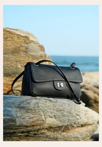Black genuine leather women shoulder bag commuter crossbody bag classic flap style