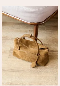 Vintage brown suede pillow bag for women casual daily shoulder tote stylish retro handbag.