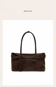 Brown suede shoulder bag for women, vintage autumn winter pillow tote commuting handbag.