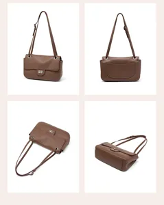Stylish genuine leather shoulder bag for women with metal turn lock and classic flap design.