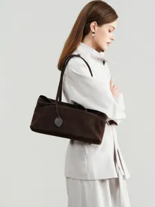 Women Vintage Suede Shoulder Bag Retro Commuting Underarm Handbag Large Capacity Crossbody Bag Casual Tote Purse