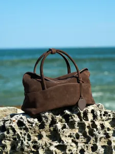 Brown suede pillow handbag vintage casual tote shoulder bag for women autumn winter daily use