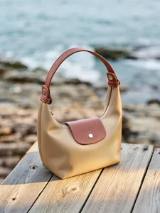 Khaki nylon shoulder bag classic hobo handbag stylish casual daily commuter tote for women.