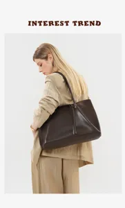 Vintage genuine leather shoulder tote bag for women, large capacity minimalist underarm bag.