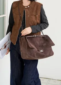Braune Wildleder Umhängetasche große Kapazität lässige Shopper Tasche für Damen Alltag.
