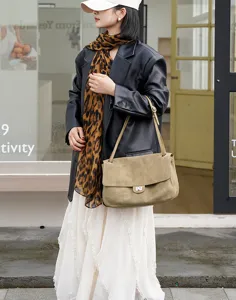 Wildleder Umhängetasche für Damen, echtes Rindsleder Shopper, klassische Freizeittasche.