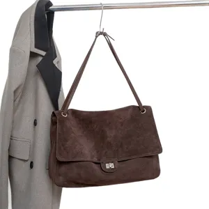 Braune Wildleder Umhängetasche für Damen große Kapazität Freizeit Shopper Tasche