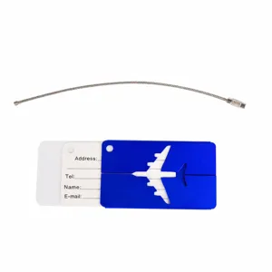 Aluminum luggage tag with steel cable, waterproof film and ID card for travel suitcase.
