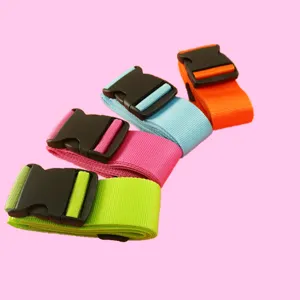 Colorful luggage straps with quick-release plastic buckles for secure travel packing.