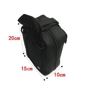 Tactical medical pouch utility bag detail shot showing dimensions 20x15x10cm black gear MOLLE
