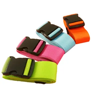 Durable colorful luggage strap with quick release buckle for travel suitcase packing and security.