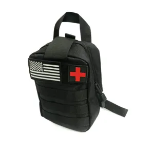 Tactical medical pouch MOLLE first aid kit outdoor emergency utility bag black for hiking.