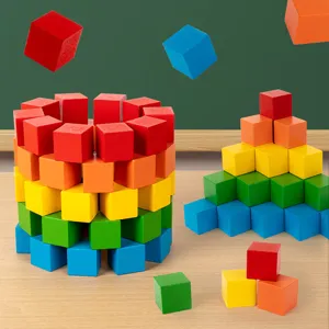 Educational Wooden Cube Building Blocks Set Colorful Math Teaching Aids Spatial Thinking Toy For Kids And School