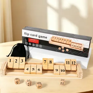 Holz 12-Nummern-Flip-Karten-Spiel Set Tisch Lernspielzeug mit Würfeln und Aufbewahrungstasche.