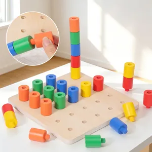 Wooden Montessori sensory training toy set, colorful peg board educational early learning game for kids.