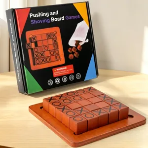 Hölzernes Push Board Spiel Tic-Tac-Toe Strategie Spielzeug Familie Interaktive Tisch Puzzle