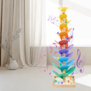 Wooden rainbow marble tree musical toy with colorful balls for early education kids toddlers.