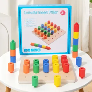 Wooden colorful insert pillar early education toy montessori sensory training peg board for kids