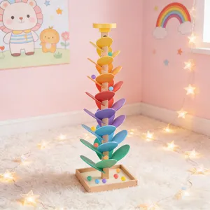 Wooden rainbow marble tree toy Montessori early learning puzzle building blocks for kids.