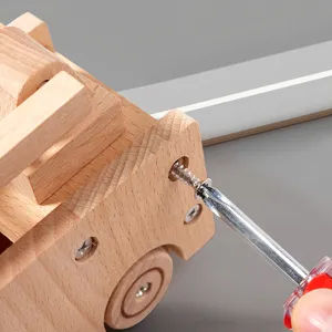 Montessori wooden toy car for kids, early education screw assembly nut vehicle unpainted.