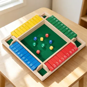 Large wooden 4-sided dice board game desktop puzzle toy with colorful number tiles and dice.