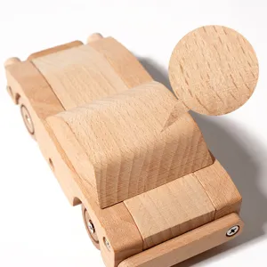 Wooden assembly toy car, Montessori educational unpainted solid wood vehicle for kids.