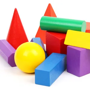 Pädagogische bunte Holzgeometrie Bausteine Set für Kinder Mathe lernen und räumliches Denken.