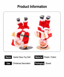 Detailansicht der elektrischen Handstand Weihnachtsmann Puppe, Kunststoff und Stoff.