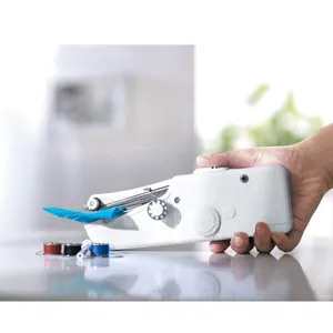 Handheld portable mini electric sewing machine for quick home garment repairs and daily crafts.