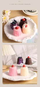 Exquisite detail of handmade strawberry pudding scented candle with fruit decor and warm room vibe.