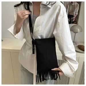 Bolso bandolera flecos bohemio vintage mujer, bolsa cruzada pequeña para teléfono.