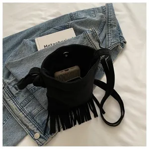 Bolso bandolera de flecos vintage bohemio para mujer, pequeño bolso para teléfono