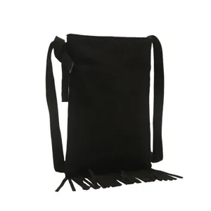 Zwarte boheemse franje crossbody tas voor dames, stijlvolle kleine schoudertas telefoon tas.