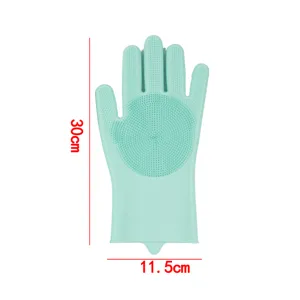 Silicone dishwashing cleaning gloves kitchen scrub magic brush mint green 30cm size